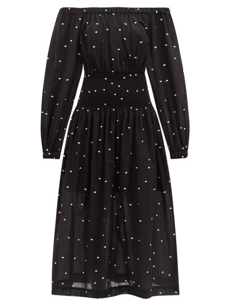 Three Graces London - Flossie Embroidered-polka Dot Cotton Midi Dress - Womens - Black White