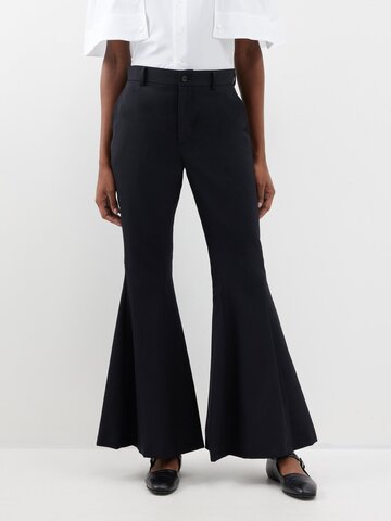 noir kei ninomiya - tailored wool-gabardine flared-leg trousers - womens - black
