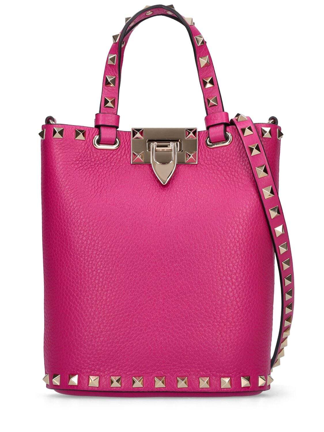 VALENTINO GARAVANI Small Rockstud Leather Shoulder Bag in rose / violet