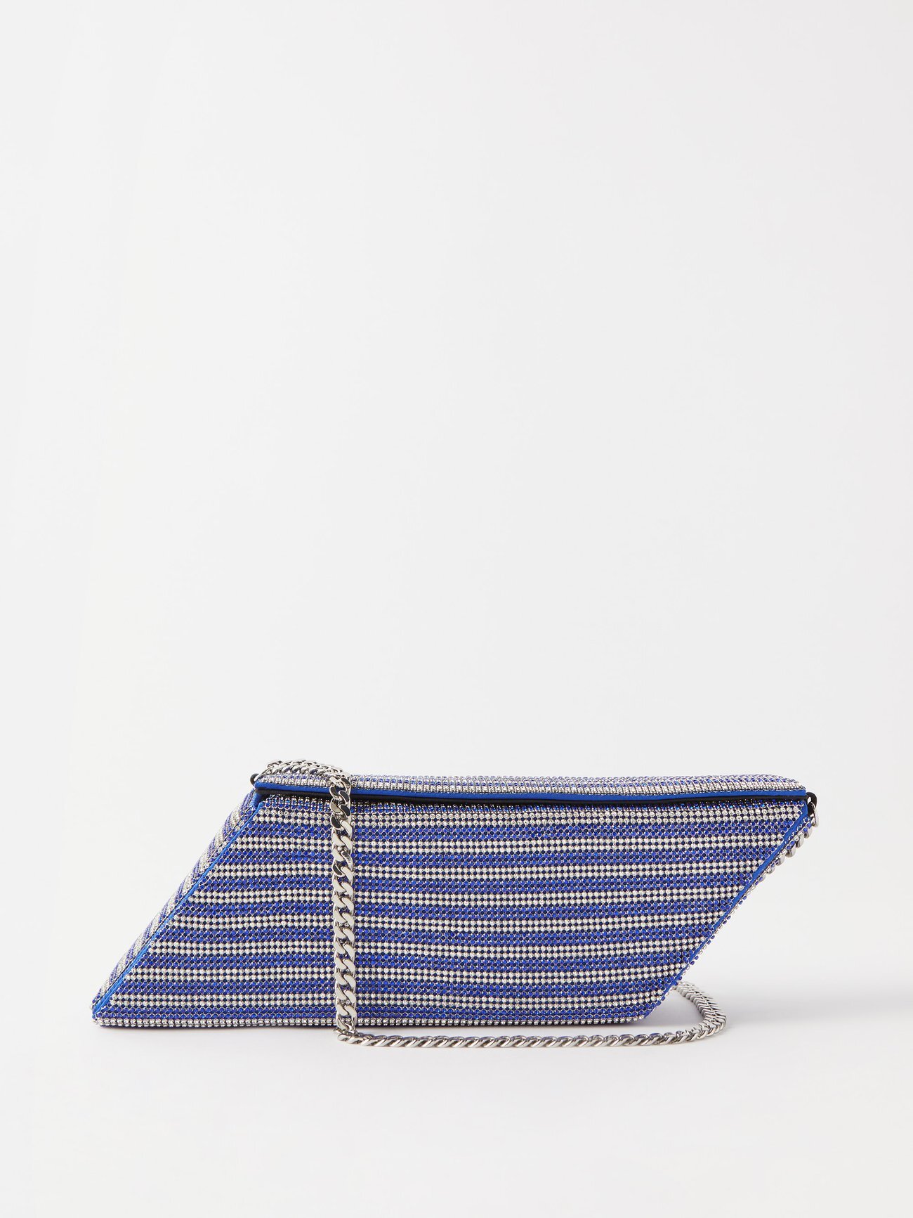 Kara - Parallelogram Crystal-embellished Clutch Bag - Womens - Blue Stripe