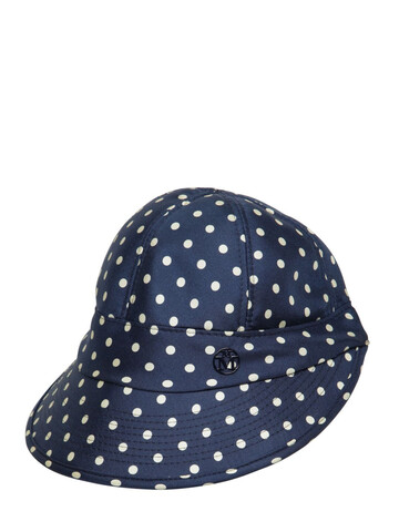 MAISON MICHEL Min Printed Silk Hat With Visor in navy