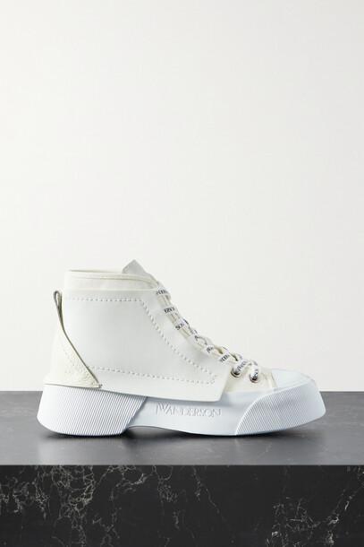 JW Anderson - Paneled Leather And Canvas High-top Sneakers - White
