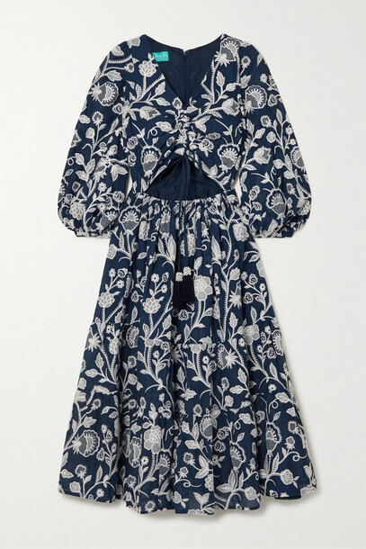 WAIMARI - + Net Sustain Emanuelle Cutout Embroidered Cotton Midi Dress - Blue