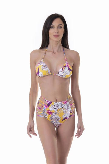 Miss Bikini Triangle Bikini With High-waisted Lace-up Bottom in yellow