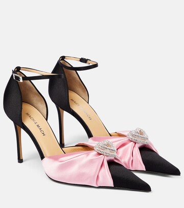 mach & mach double heart embellished satin pumps in pink