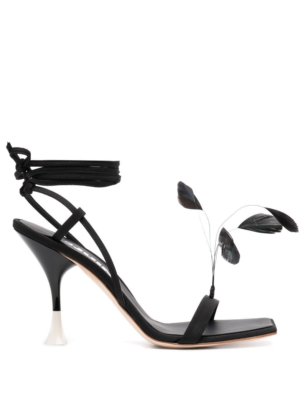 3juin feather-trim square-toe sandals - Black