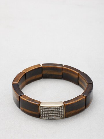 sydney evan - diamond, tiger's eye & 14kt gold bracelet - womens - brown multi
