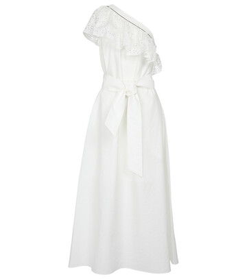Brunello Cucinelli One-shoulder cotton-blend midi dress in white