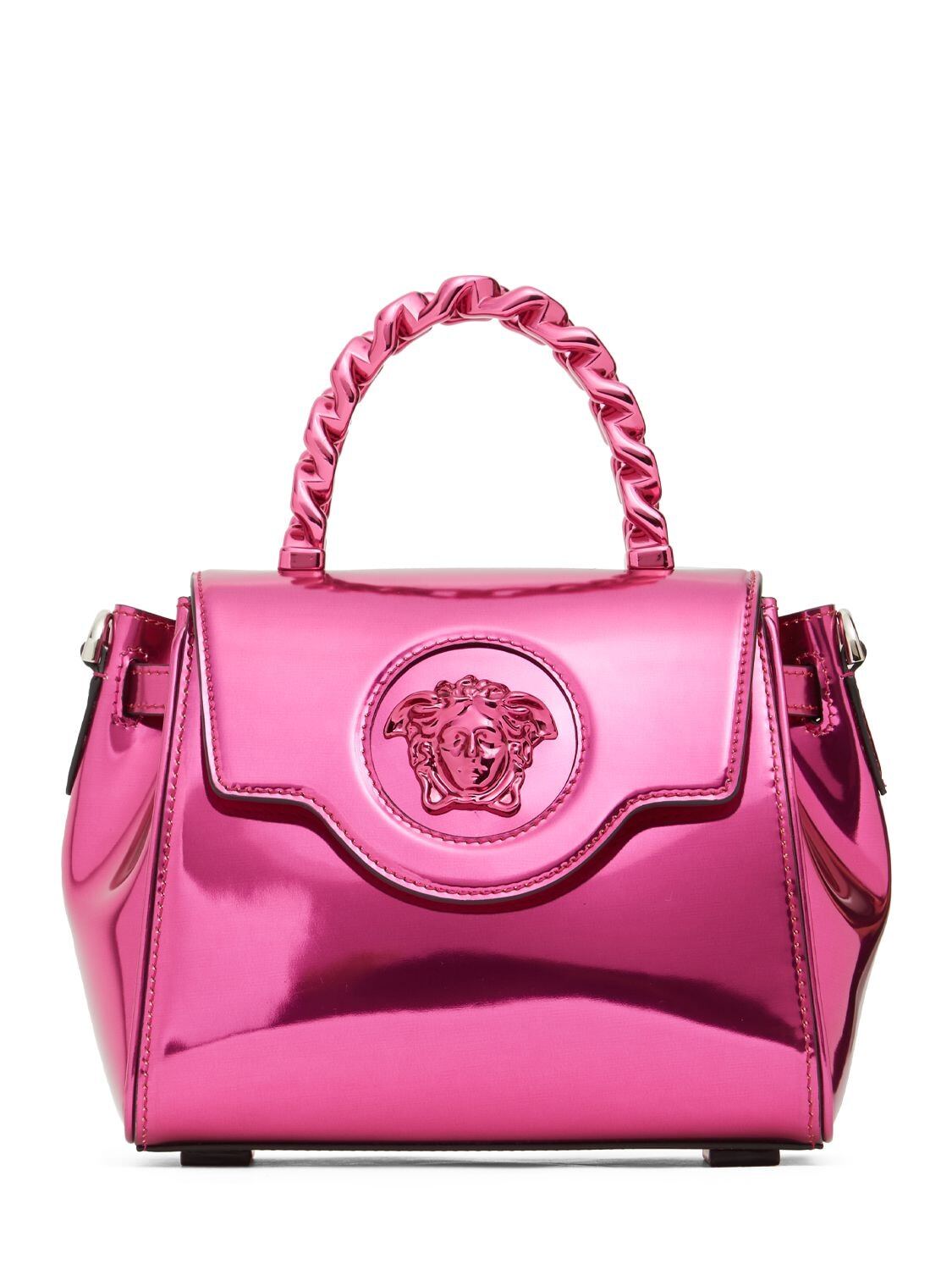 VERSACE Small Patent Medusa Top Handle Bag in pink