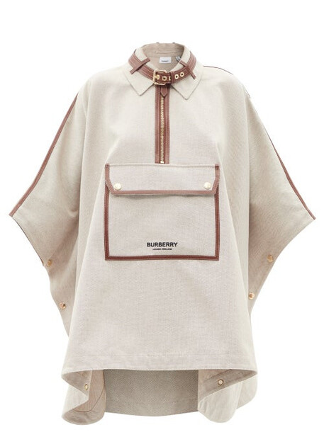 Burberry - Logo-embroidered Cotton-canvas Poncho - Womens - Beige