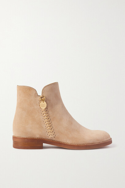 See By Chloé See By Chloé - Louise Whipstitched Leather-trimmed Suede Ankle Boots - Neutrals