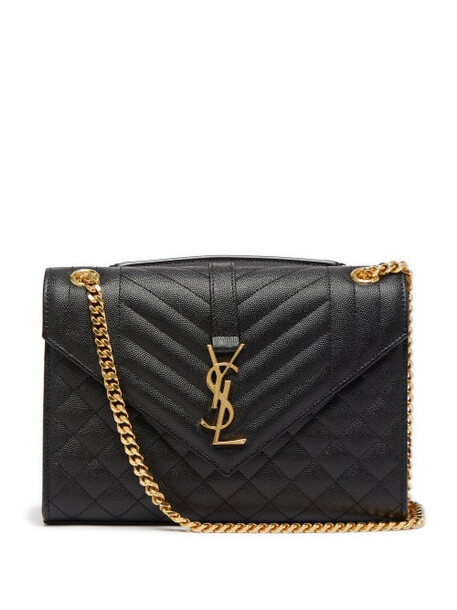 Saint Laurent - Envelope Matelassé-leather Shoulder Bag - Womens - Black