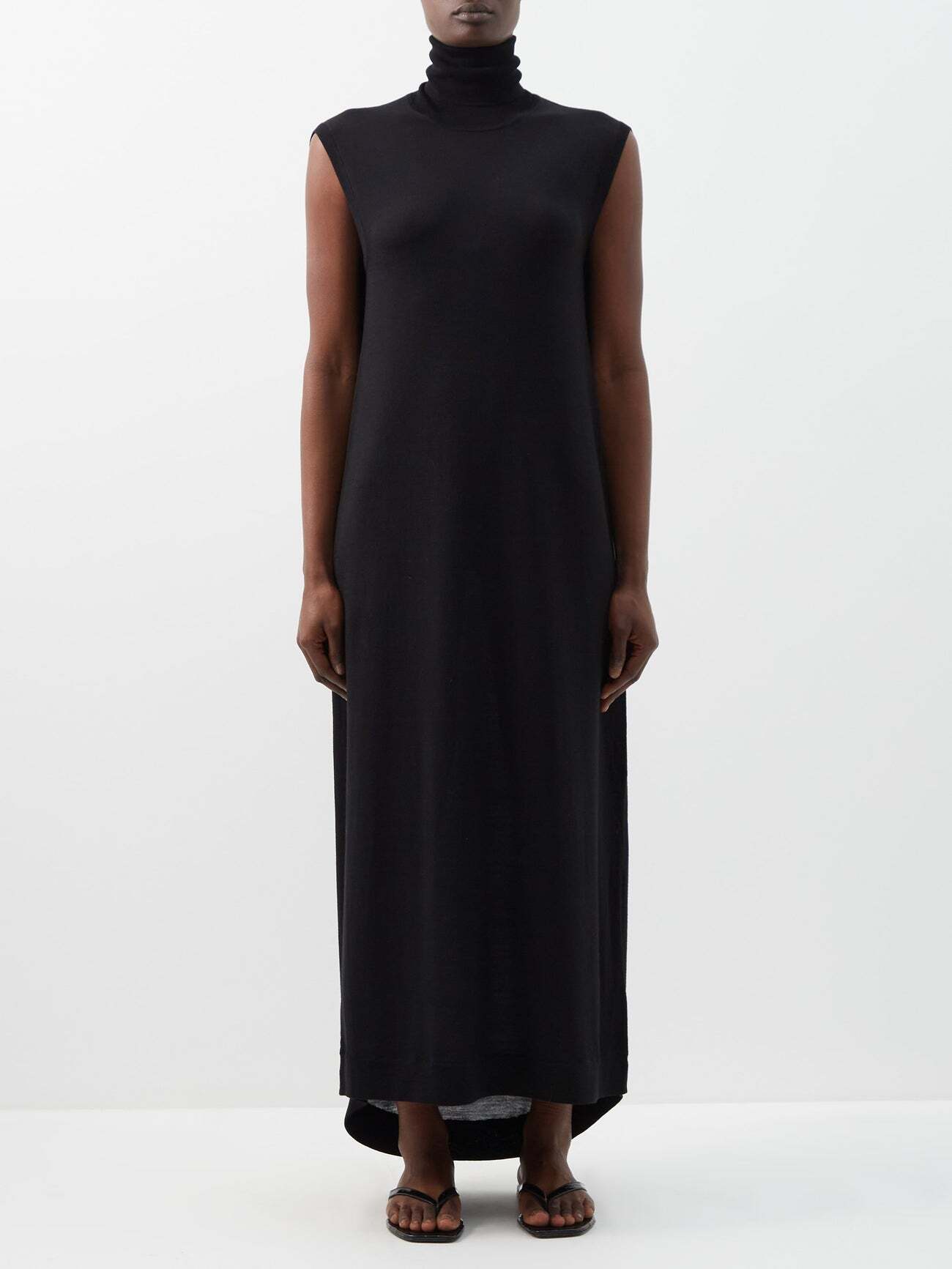 Toteme - High Neck Merino Cocoon Dress - Womens - Black