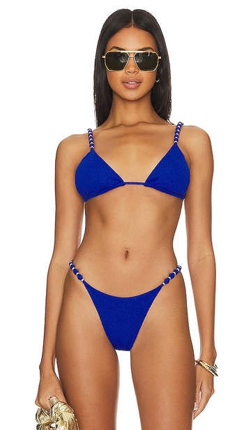 vix swimwear beads parallel triangle bikini top in blue