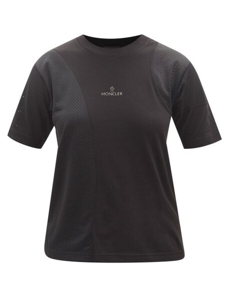 Moncler - Mesh-panel Cotton-jersey T-shirt - Womens - Black