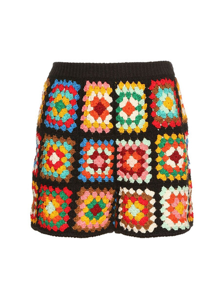 ALANUI Positive Vibes Hand Crocheted Shorts in black / multi