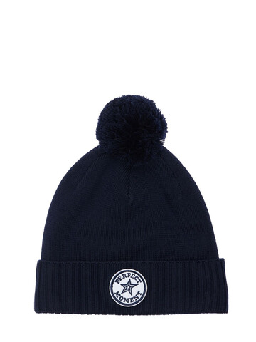 PERFECT MOMENT Logo Patch Merino Wool Beanie in blue