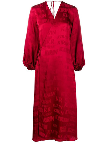 kirin logo-print satin wrap dress in red