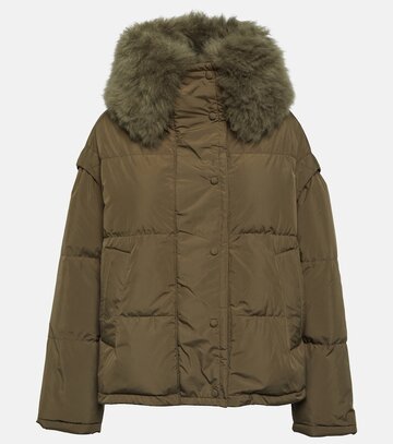 yves salomon shearling-trimmed down jacket in green
