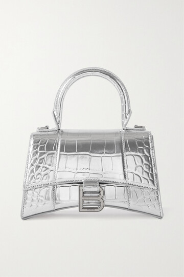 balenciaga - hourglass xs metallic leather tote - silver