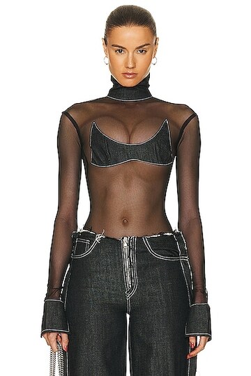 sami miro vintage x revolve mesh bodysuit in black in denim / denim