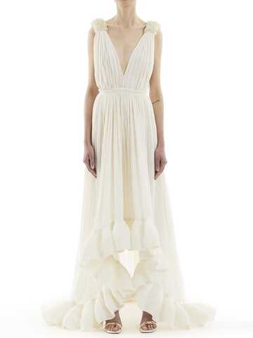 lanvin draped gown w/ embellished straps in white