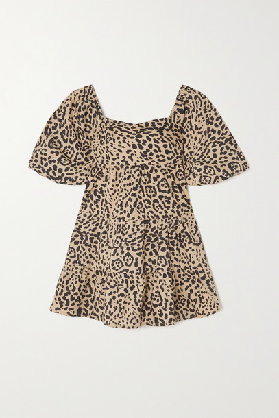 FAITHFULL THE BRAND - + Net Sustain Eryn Tie-detailed Tiered Leopard-print Cotton-poplin Mini Dress - Animal print