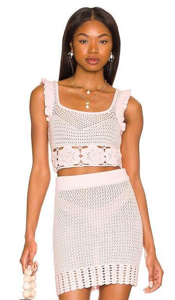 MAJORELLE Everly Top w/ Crochet Flowers in Blush in pink