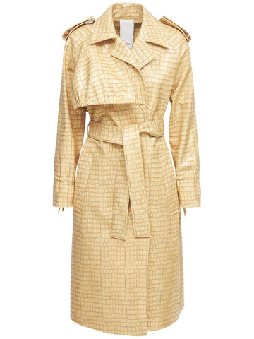 THEMOIRÈ Croc Embossed Faux Leather Trench Coat in beige