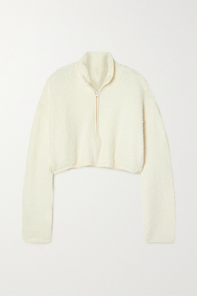 Skims - Cozy Knit Cropped Bouclé Sweatshirt - Camel in white