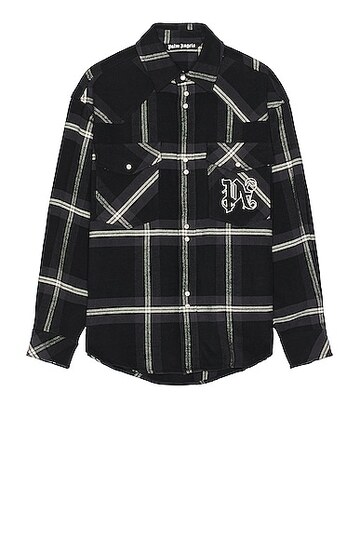 palm angels monogram check over shirt in charcoal in anthracite