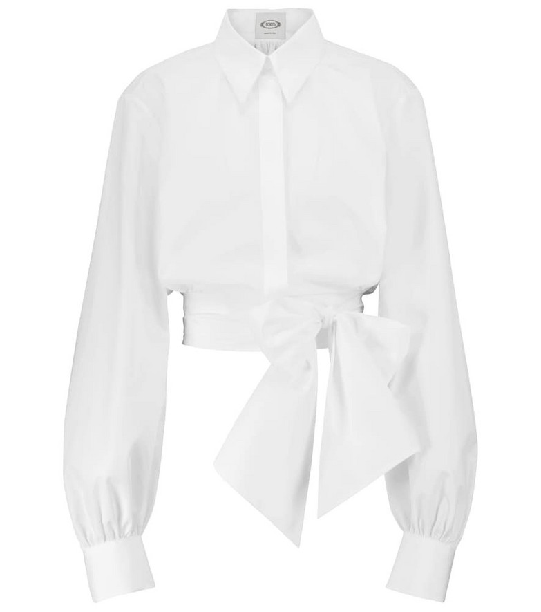 Tod's Long-sleeved cropped cotton shirt in white