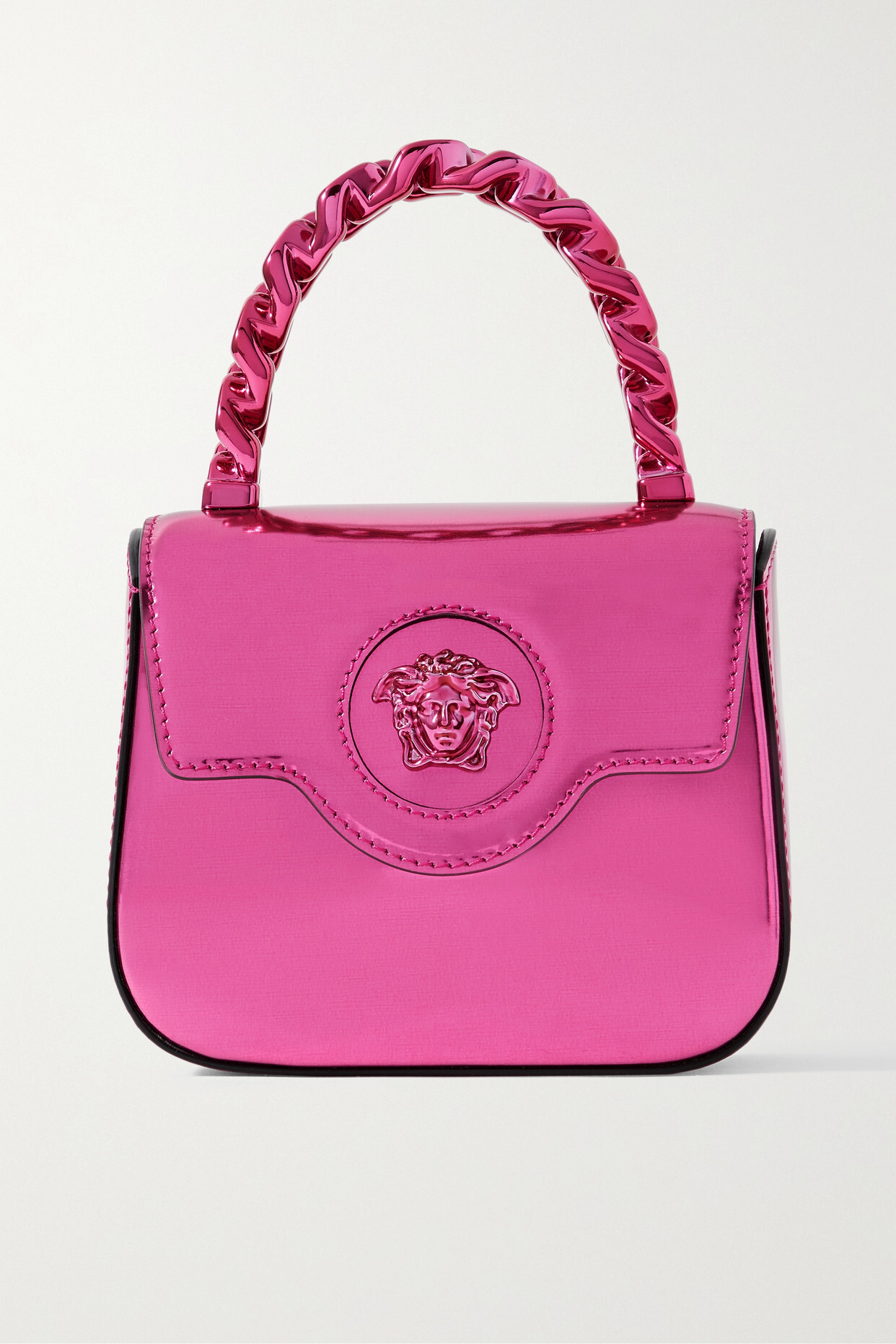 Versace - La Medusa Mini Metallic Patent-leather Tote - Pink