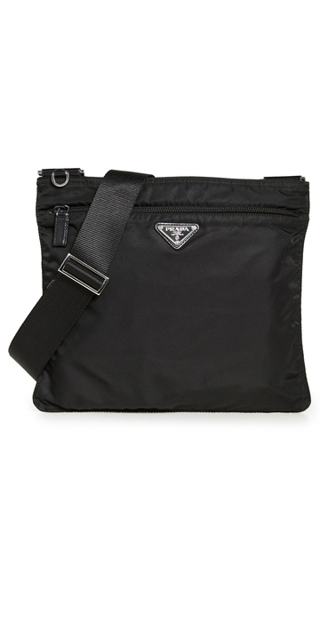 Shopbop Archive Prada Flat Zip Messenger Bag in black