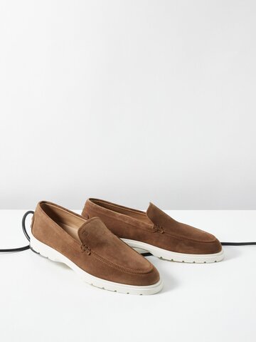 tod's - tread-sole suede loafers - mens - brown white