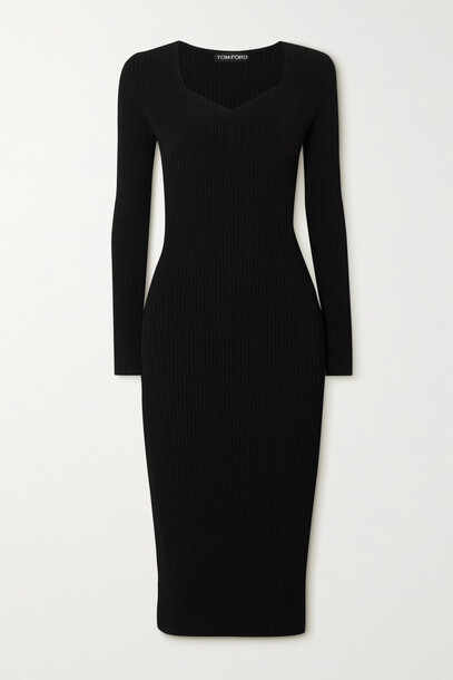 TOM FORD - Ribbed-knit Midi Dress - Black