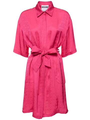 moschino logo jacquard twill belted mini dress in pink