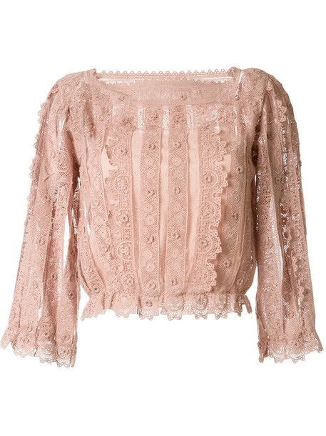 RedValentino lace straight-neck blouse in pink
