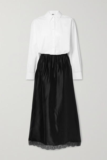 MM6 MAISON MARGIELA - Two-tone Lace-trimmed Satin And Cotton-poplin Midi Shirt Dress - Black