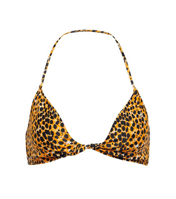 Ganni Leopard print halterneck bikini top in neutrals