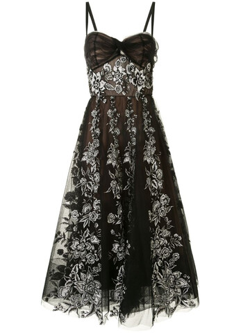 Marchesa floral embroidered tulle dress in black
