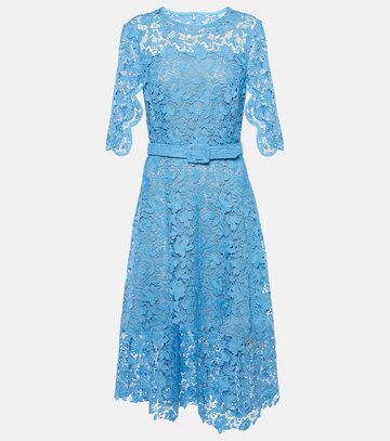 oscar de la renta belted lace midi dress in blue