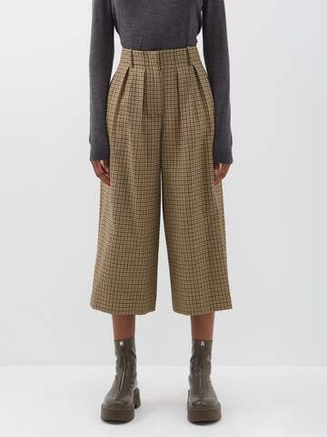 moncler - cropped houndstooth wool-blend trousers - womens - camel