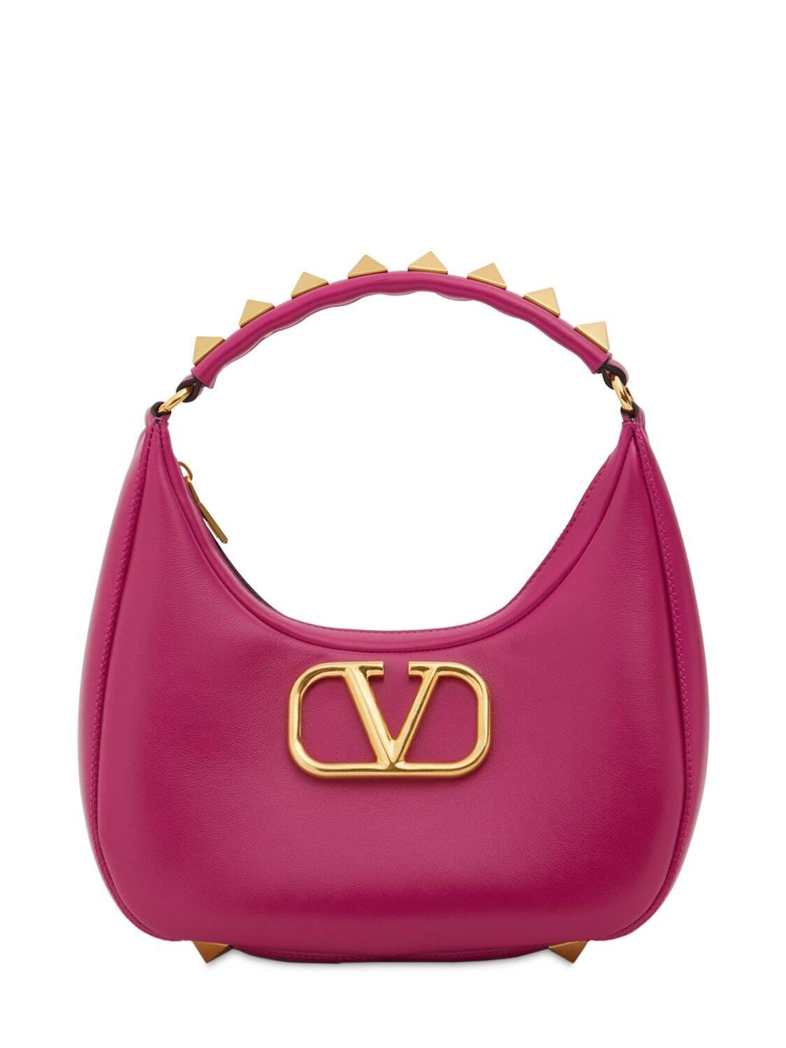 VALENTINO GARAVANI Stud Sign Leather Hobo Bag in rose / violet
