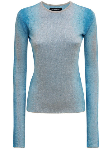 Y PROJECT Sheer Knit Cotton Blend Sweater in blue / silver