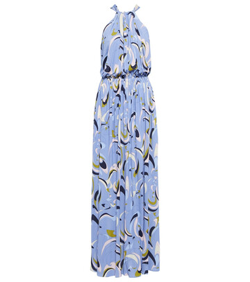 emilio pucci halterneck printed maxi dress in blue