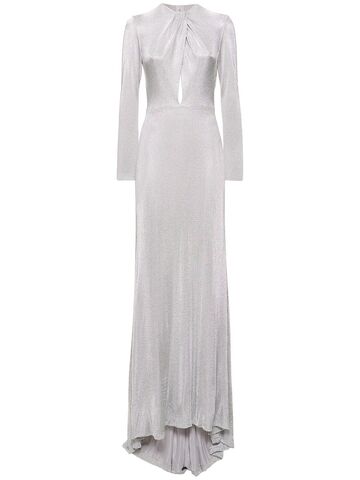 costarellos bouvier lurex jersey knotted long dress in silver