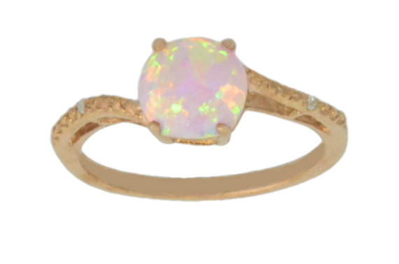 14Kt Rose Gold Plated Pink Opal & Diamond Round Ring