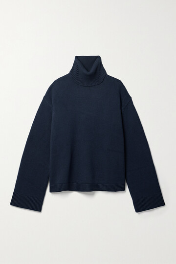 the frankie shop - rhea trapeze wool and cotton-blend turtleneck sweater - blue
