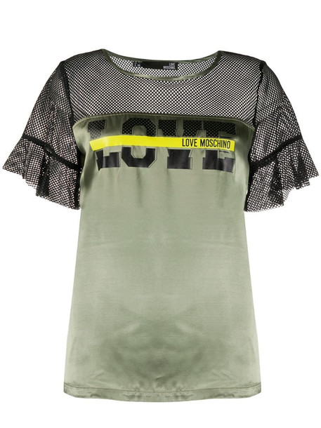 Love Moschino logo print mesh T-shirt in green